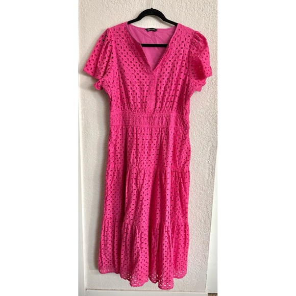 PRETTYGARDEN Women's Summer Maxi Dress Short Sleeve V Neck Eyelet Dress Size XL - Picture 2 of 9